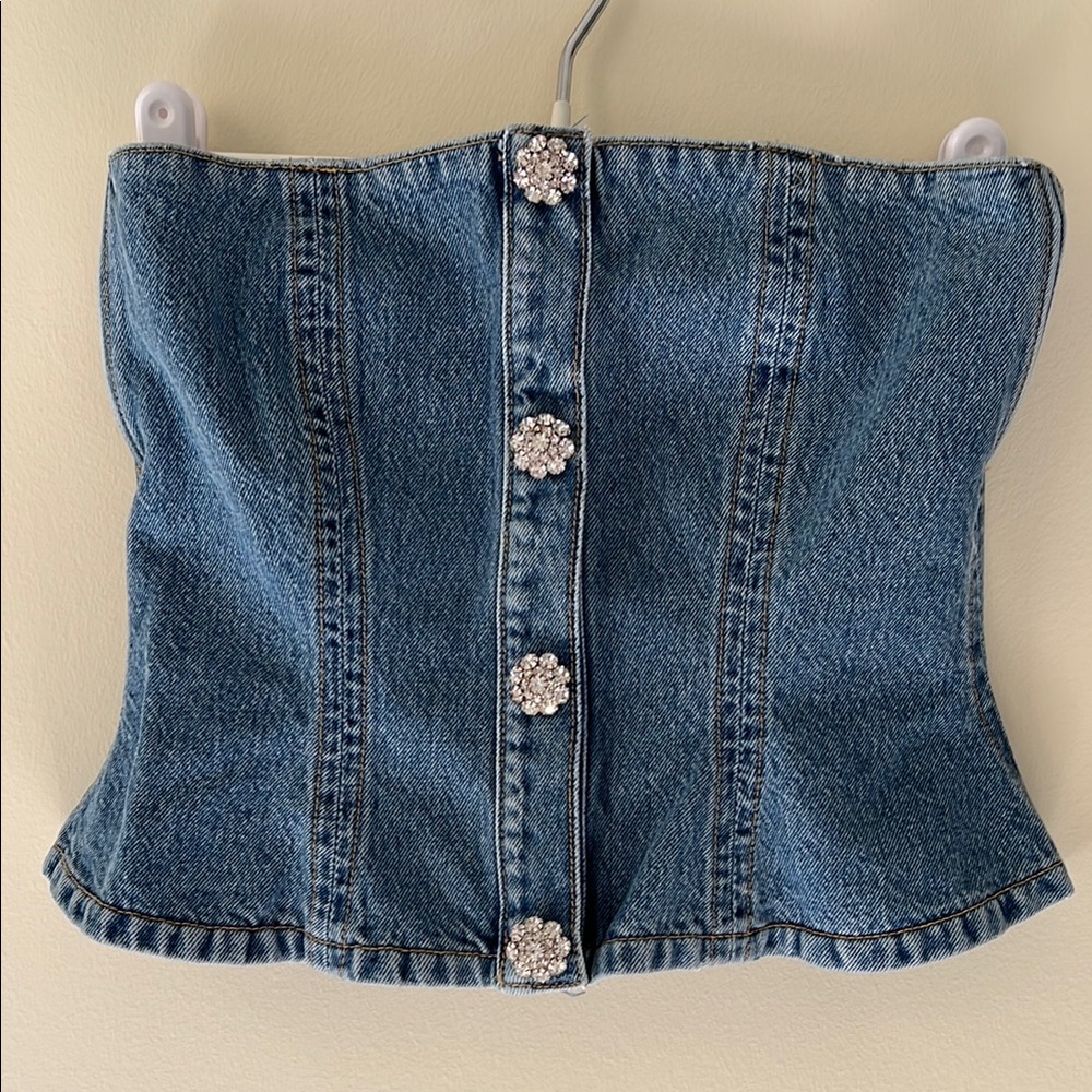 Ganni crystal denim bustier